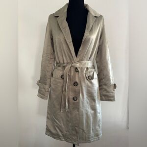 Vintage Italian made Silky Shiny Cotton Trench Coat w Belt light Stone US SZ 2